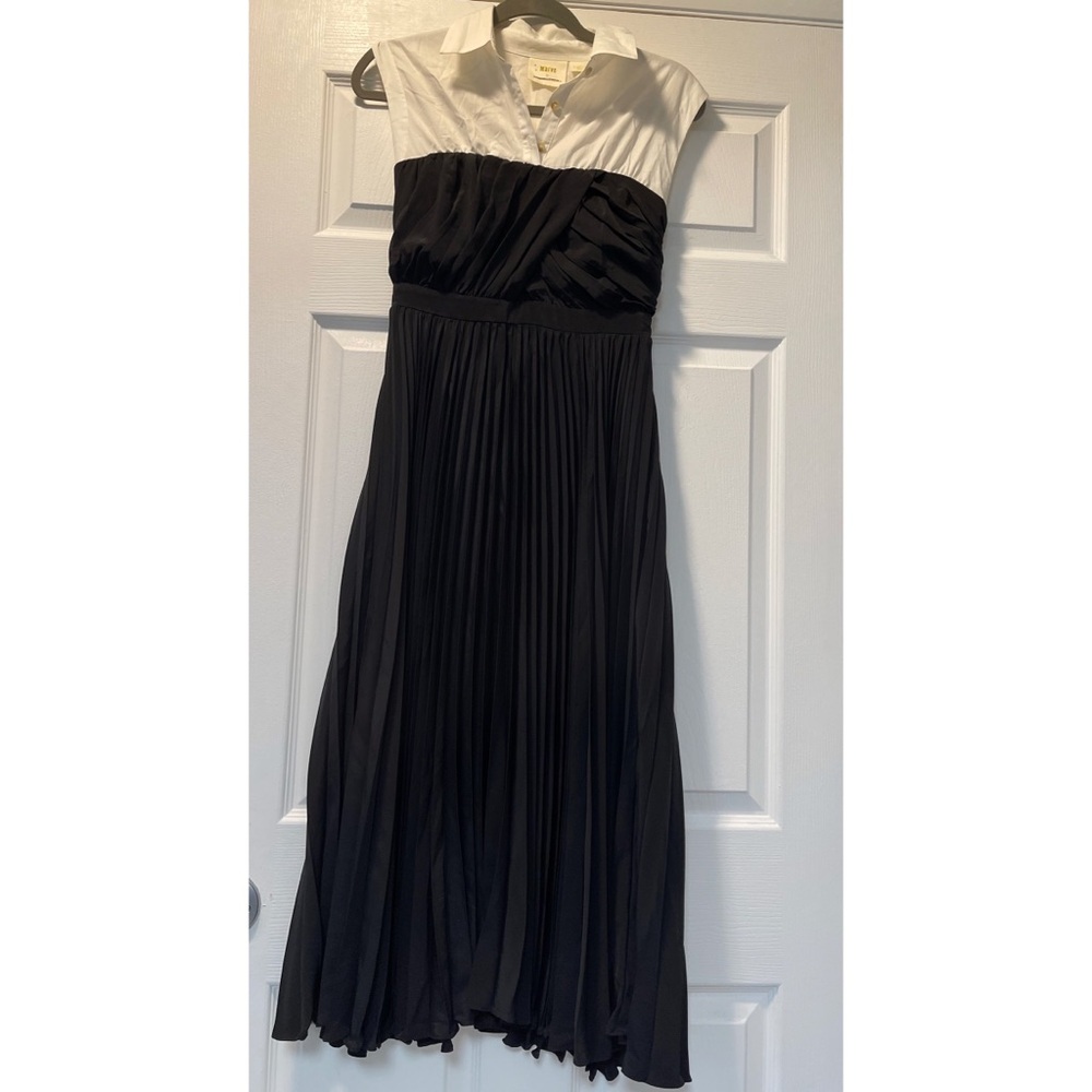 Anthropologie Black and White Pleated Midi Shirt Dress - Picture 4 of 10